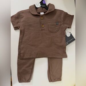 Modern Moments 2 Piece Brown Ribbed Polo Set-12 Mos NWT